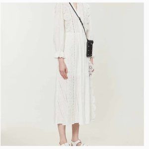 MAJE Raviane Broderie-anglaise White midi Dress